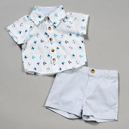 Baby Boy &#40;3-9M&#41; Little Beginnings Silly At Sea Striped Shorts Set