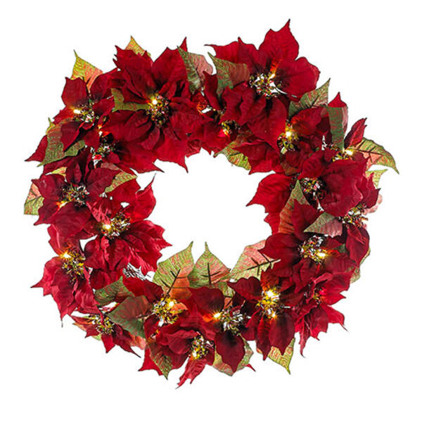Kurt S. Adler 24in. Battery Operated Red Poinsettia LED Wreath - image 
