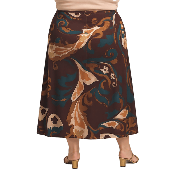 Plus Size 24/7 Comfort Apparel Brown Print Maxi Skirt