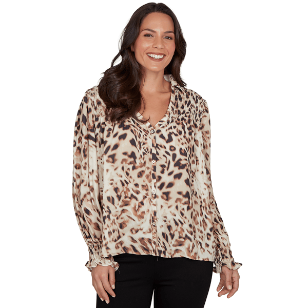 Womens Skye''s the Limit Wild Romance V-Neck Cheetah Blouse
