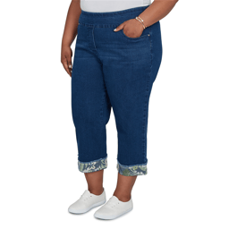 Plus Size Alfred Dunner Indigo Girls Floral Hem Pull On Jeans