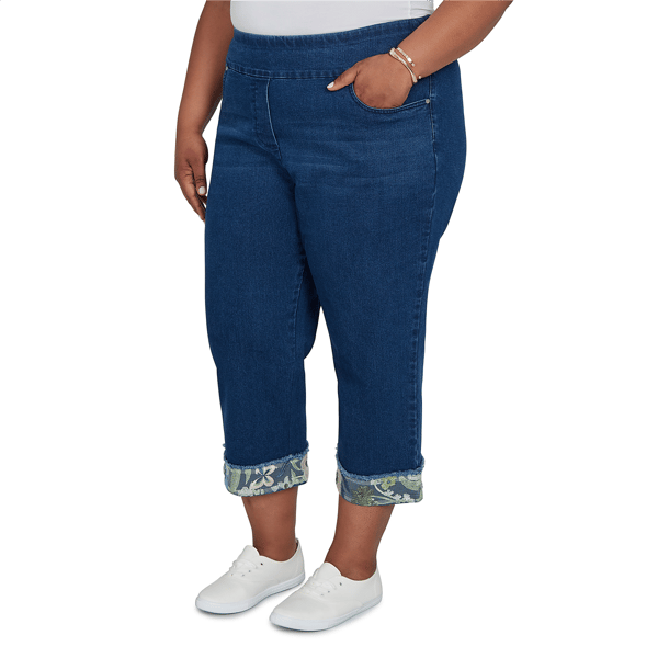 Plus Size Alfred Dunner Indigo Girls Floral Hem Pull On Jeans