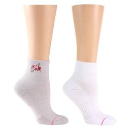 Womens Dr. Motion 2pk. Floral Embroidered & Solid Quarter Socks