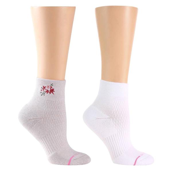 Womens Dr. Motion 2pk. Floral Embroidered & Solid Quarter Socks - image 