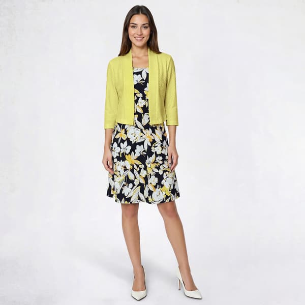 Plus Size Perceptions 3/4 Sleeve Texture Floral Jacket Dress