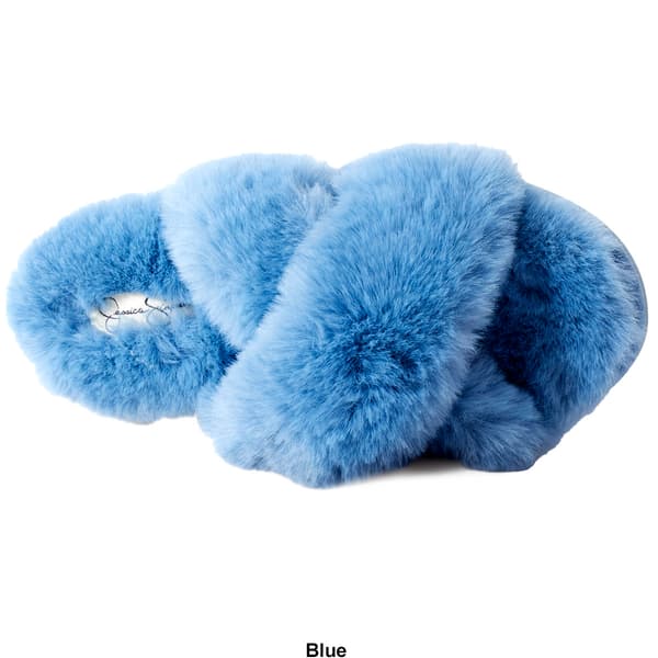 Womens Jessica Simpson High Plush Cross Slide Slippers