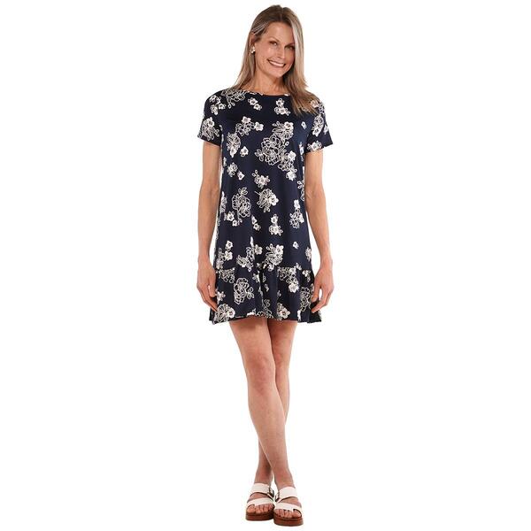 Womens Tiffany & Grey Short Sleeve Floral Ruffle Hem Shift Dress - image 