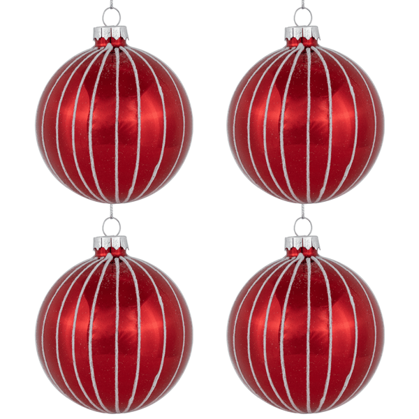 Northlight 4ct Shiny Red Striped Glass Ball Christmas Ornaments