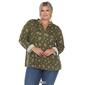 Plus Size White Mark Pleated Long Sleeve Leaf  Blouse - image 8