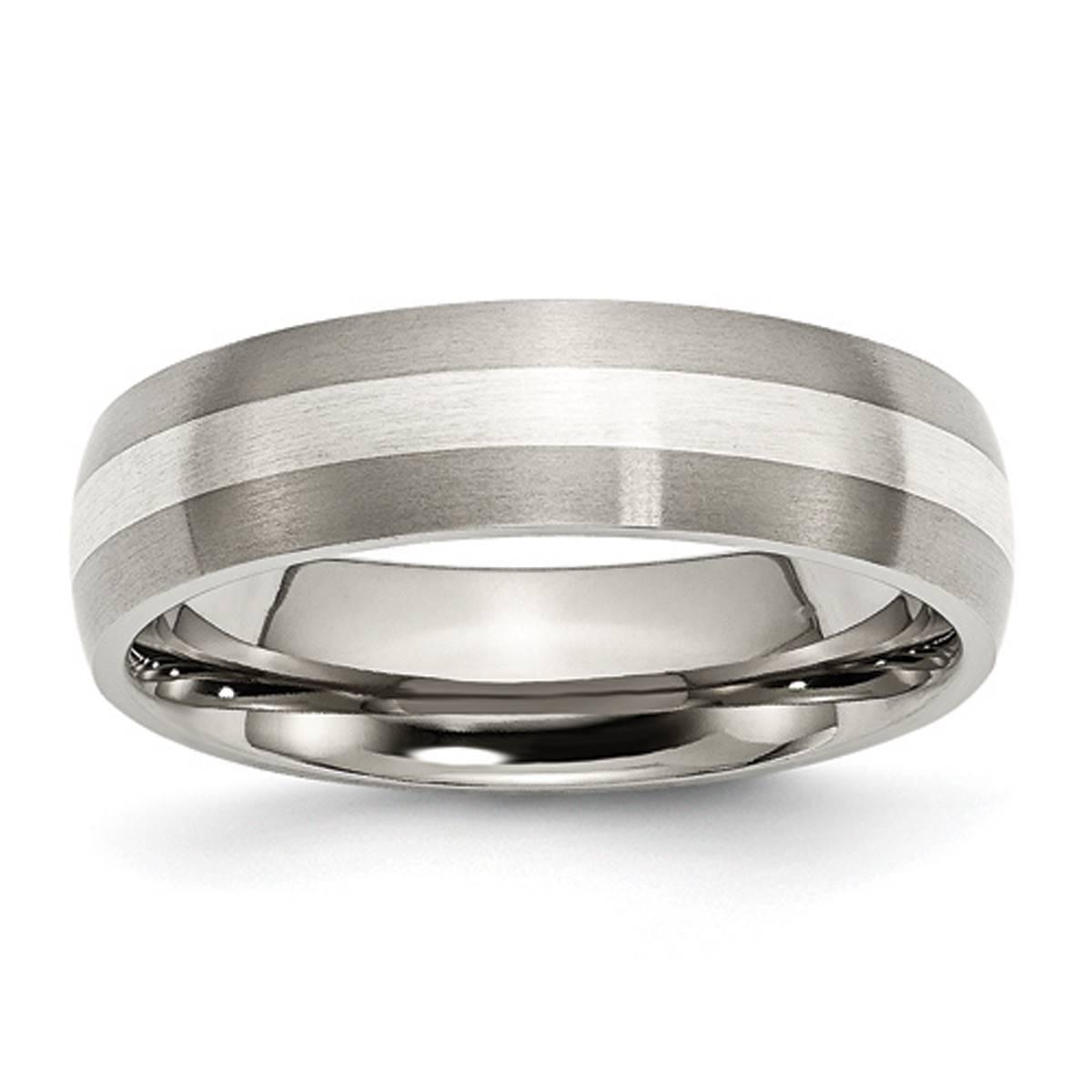 Mens Endless Affection™ Sterling Silver Inlay 6mm Wedding...