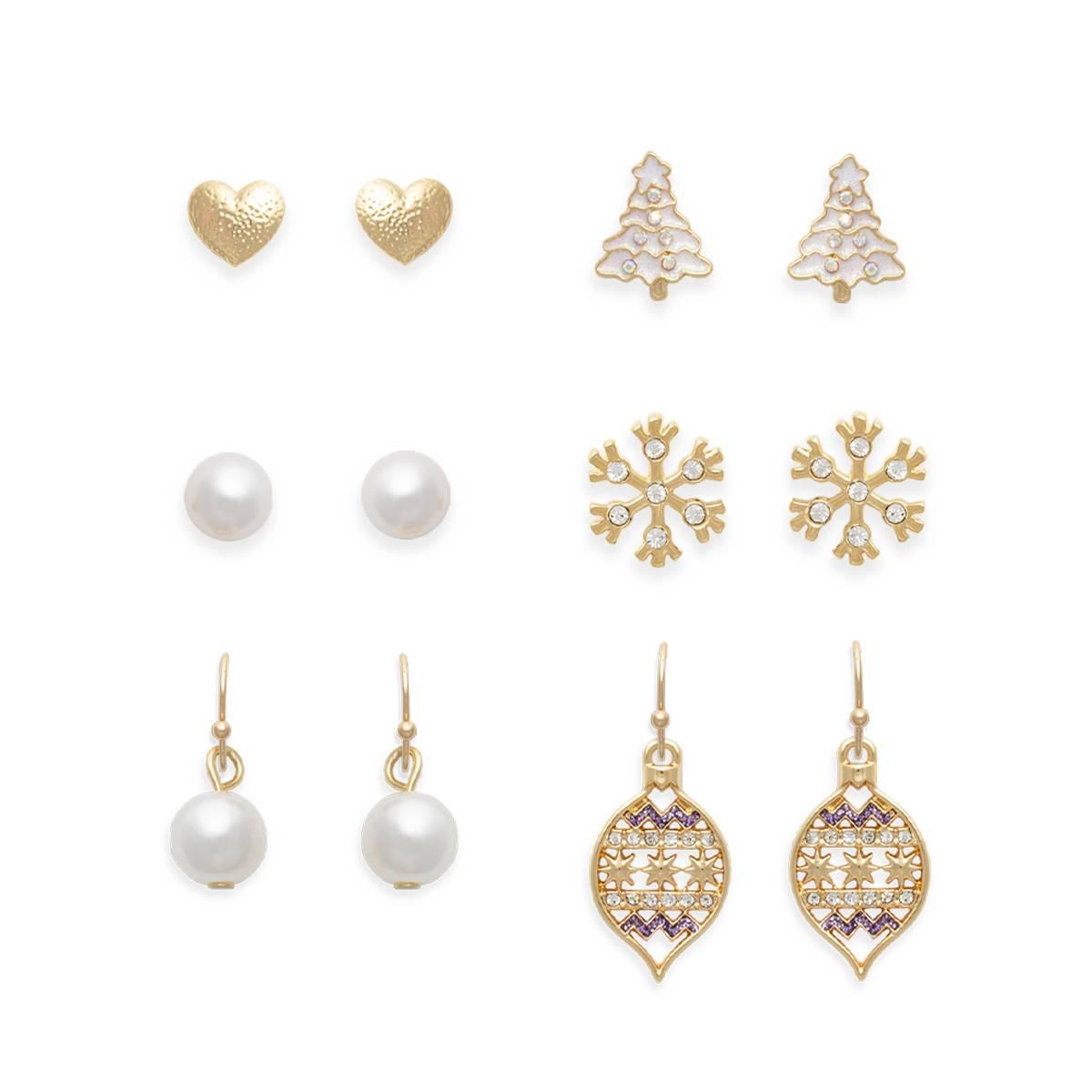 6pc. Heart/Tree/Ornament Stud Earring Set