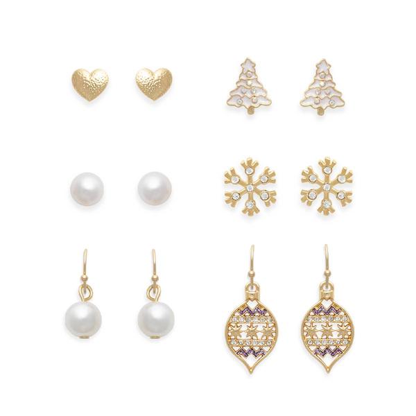6pc. Heart/Tree/Ornament Stud Earring Set
