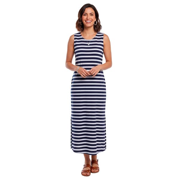 Womens Emily Daniels Sleeveless Stripe Side Slit Midi Dress