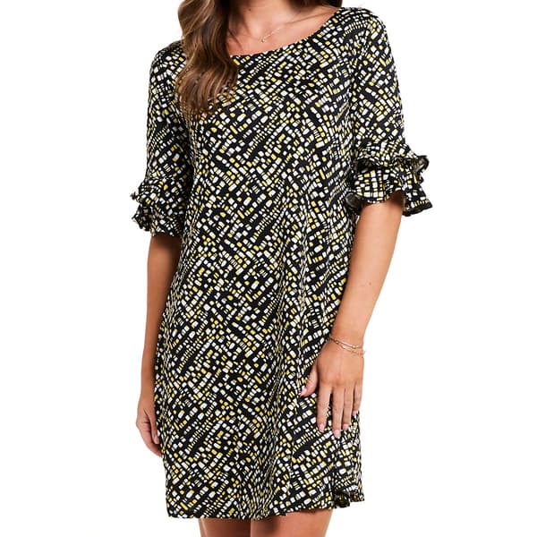 Petite NY Collection Ruffle Sleeve Geometric Shift Dress