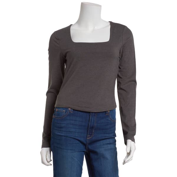 Juniors Moral Society Long Sleeve Double Layer Square Neck Tee - image 