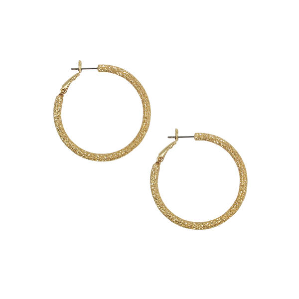 Freedom Gold-Tone Diamond Dust Clutchless Hoop Earrings - image 