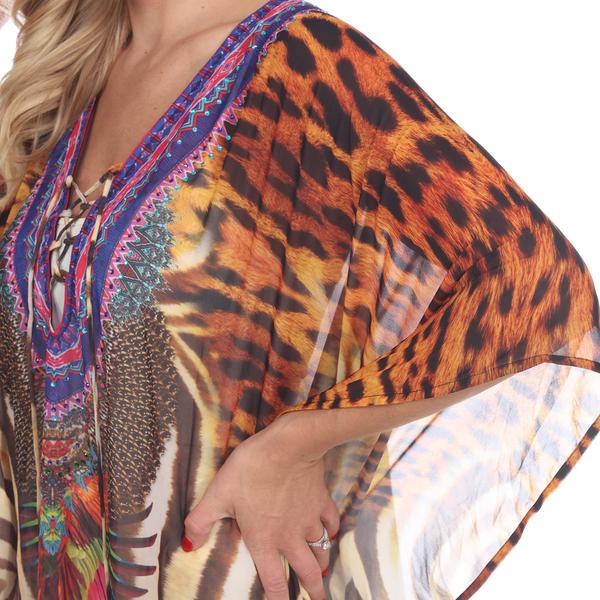 Womens White Mark Tiger Leopard Caftan Blouse