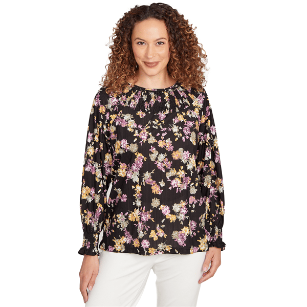 Petite Emaline Deerfield Onion Skin Floral Smock Blouse - image 