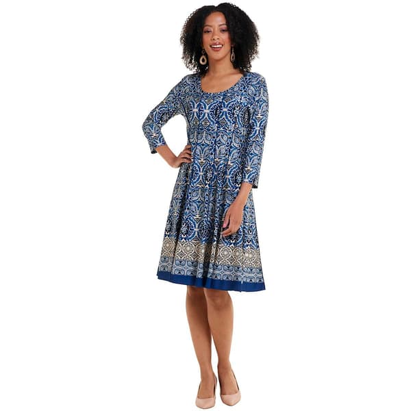 Womens Sami & Jo 3/4 Sleeve Damask Pintuck Panel Shift Dress - image 