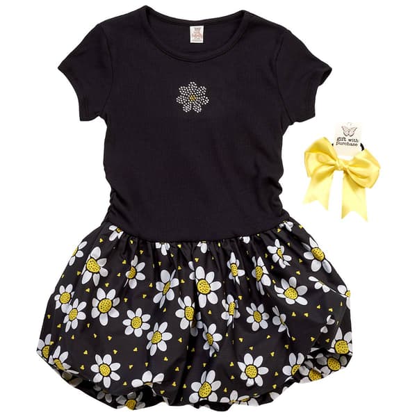 Girls (7-16) Sweet Butterfly Daisy Short Sleeve Bubble Dress - image 