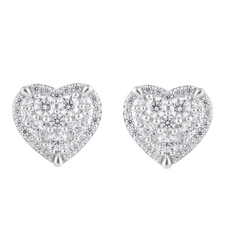 Nova Star® Sterling Silver Lab Grown Diamond Heart Stud Earrings