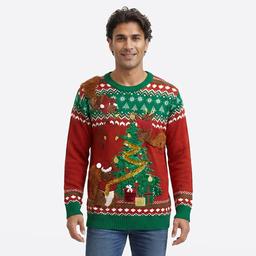 Mens Holiday Hype Tree Squirrels Ugly Christmas Sweater