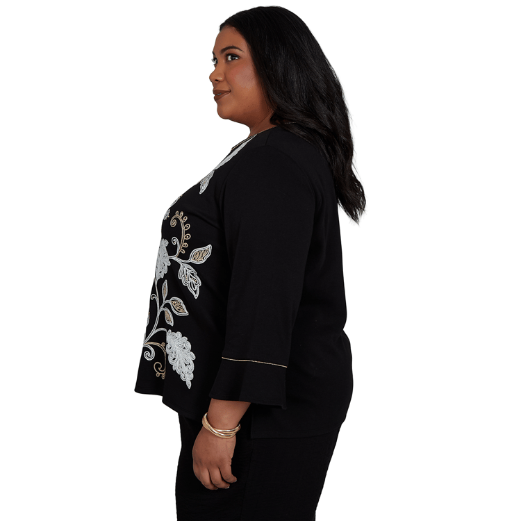 Plus Size Alfred Dunner Travel Advisory Leaf Embroidery Blouse