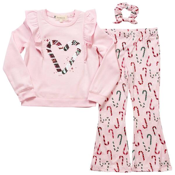 Girls &#40;4-6x&#41; BTween&#40;R&#41; Sequin Candy Cane Top & Flare Leggings Set - image 