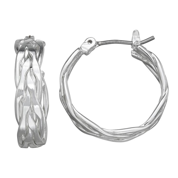 Napier 1in. Silver-Tone Twisted Click-Top Hoop Earrings