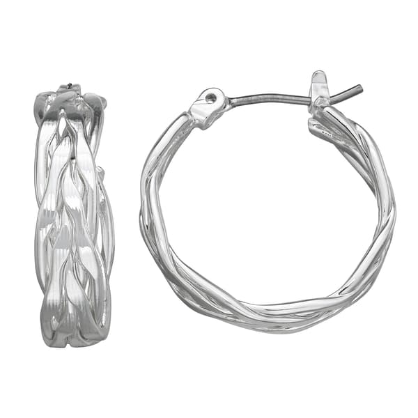 Napier 1in. Silver-Tone Twisted Click-Top Hoop Earrings - image 