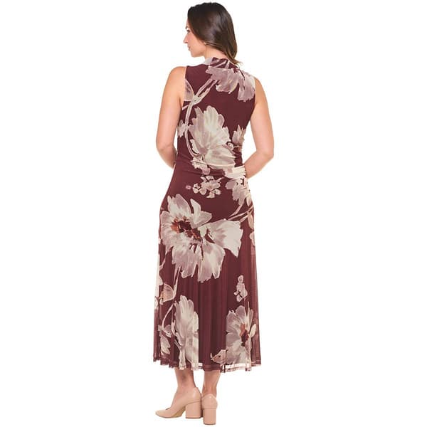 Womens Vivid Aura Sleeveless Floral Mesh Midi Dress
