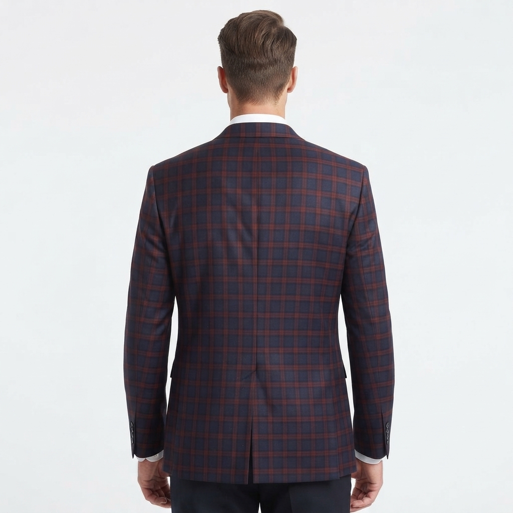 Mens Chaps Plaid Sport Coat- Maroon/Navy