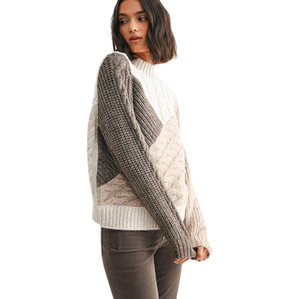 Womens CITY BLUES Long Sleeve Patchwork Cable Sweater - image 