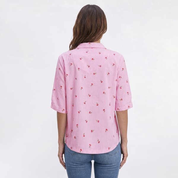 Petite Emily Daniels Elbow Sleeve Cherries Stripe Blouse