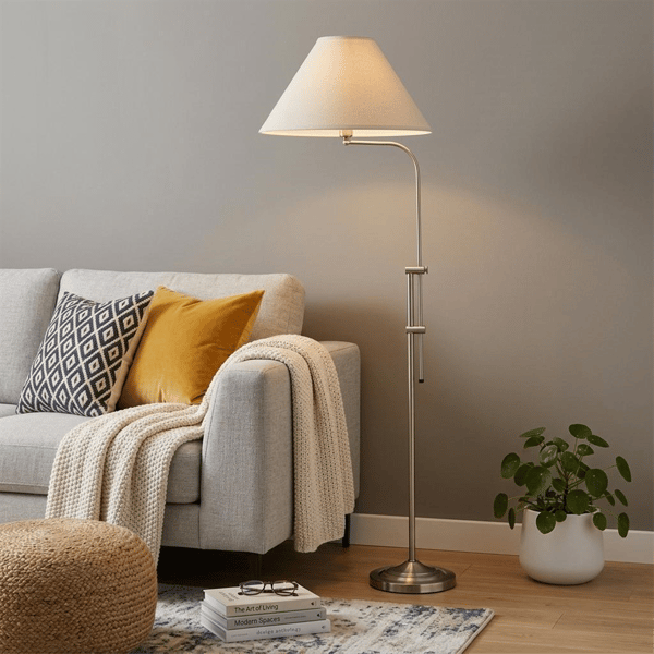 HomeRoots 68in. Adjustable Nickel Floor Lamp with Empire Shade