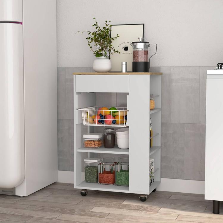FM FURNITURE Shelton White Kitchen Cart