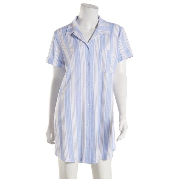 Womens Laura Ashley Short Sleeve Cotton Blend Stripe Nightshirt - image 