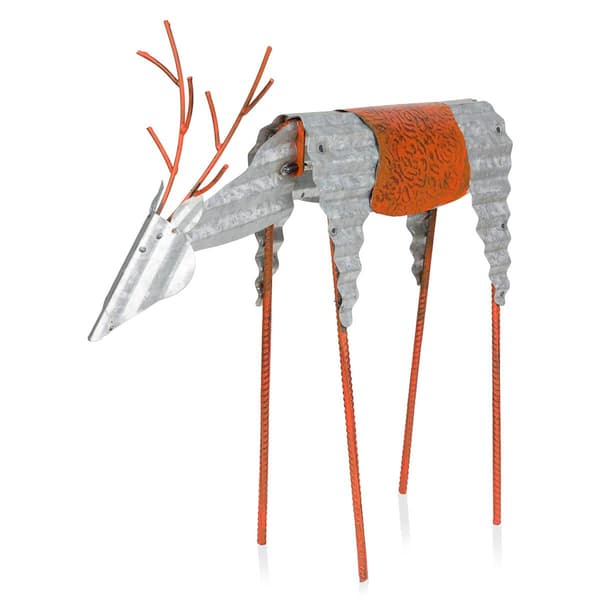 Alpine Metal Rustic Grazing Reindeer Christmas D&#233;cor