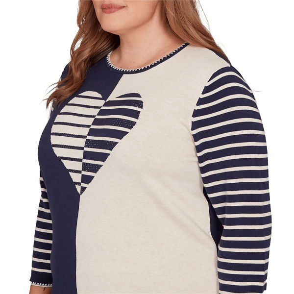 Plus Size Alfred Dunner Saratoga Springs Striped Heart Sweater