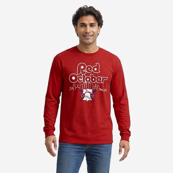 Mens Tailgate Philadelphia Baseball Red October Long Sleeve Tee - image 