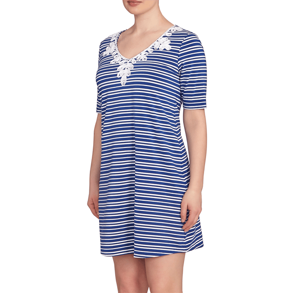 Womens Ruby Rd. Americana Chic Embroidered Stripe Shift Dress
