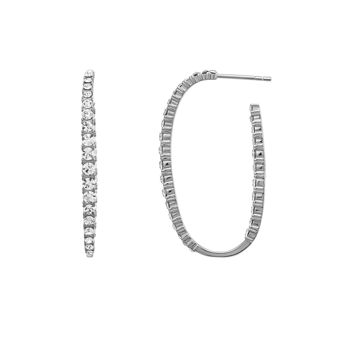 Sterling Silver Crystal Oval Post Hoop Earrings