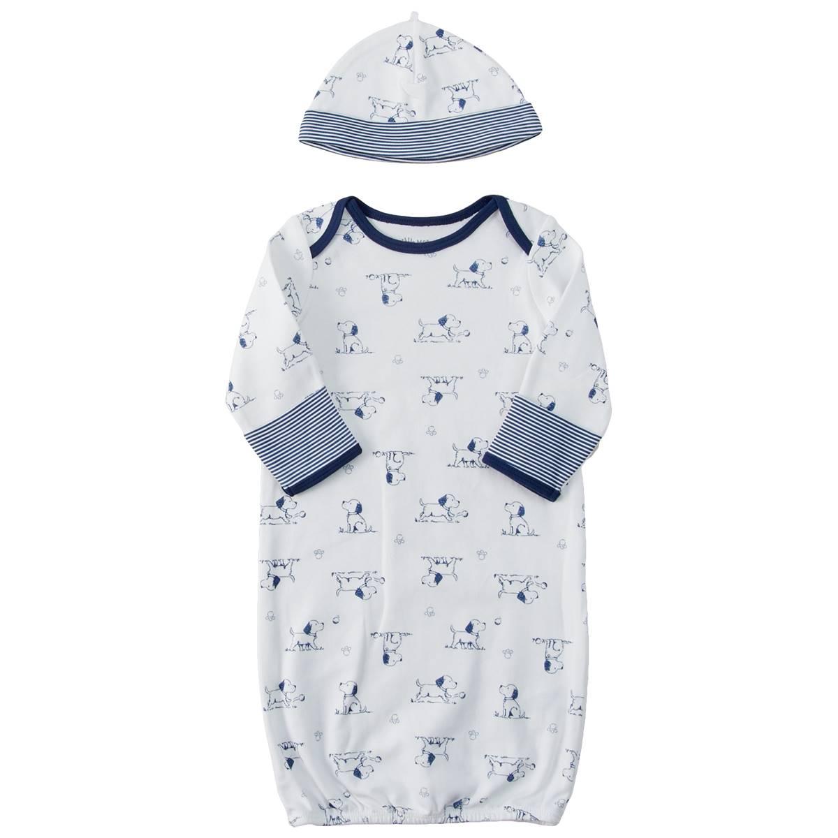 Baby Boy (NB-3M) Little Me® Puppy Toile Nightgown with Hat