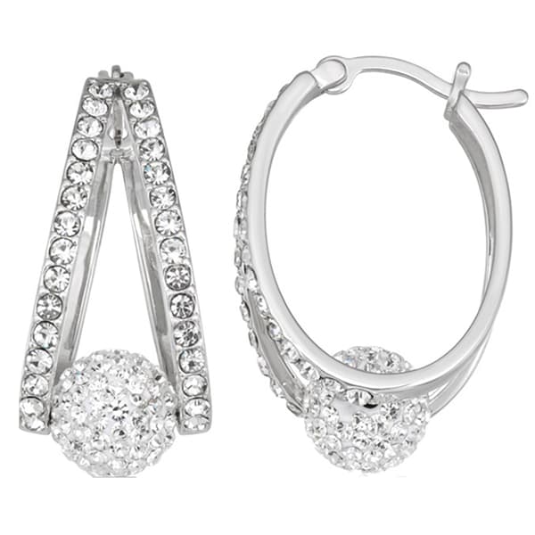 Sterling Silver & Crystal Spinner Ball Hoop Earrings - image 