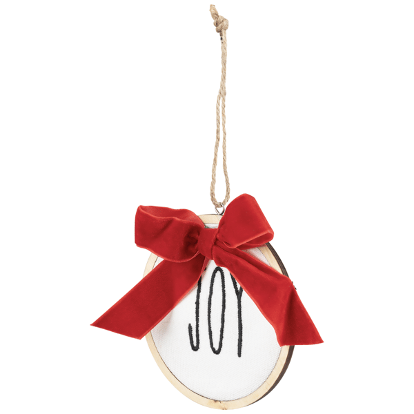 Northlight Embroidered Joy w/ Bow Wooden Disc Christmas Ornament
