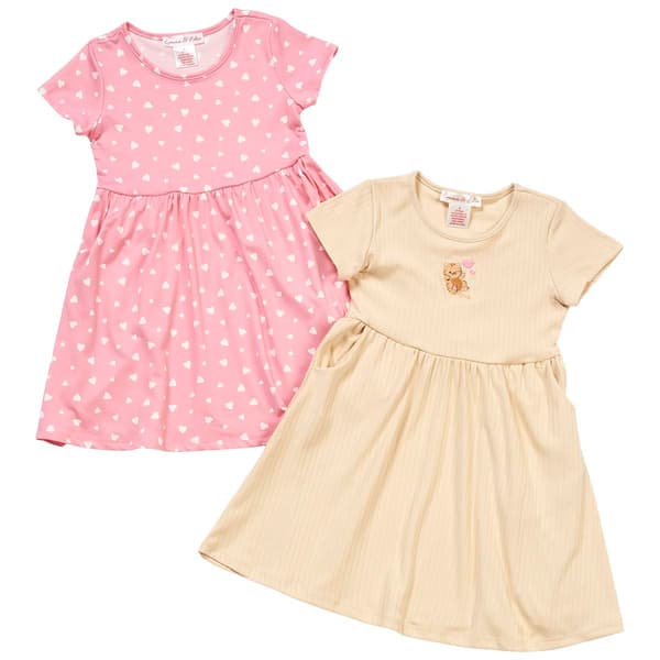 Girls (4-6x) Emma & Elsa 2pk. Short Sleeve Heart & Cat Dresses - image 