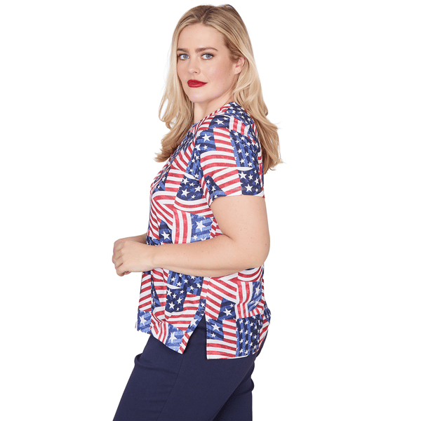 Petite Alfred Dunner Lady Liberty American Flag Keyhole Blouse