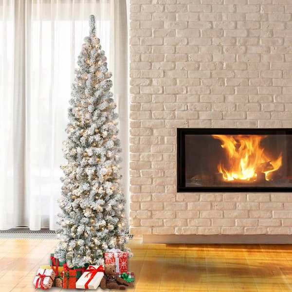 National Tree 7.5ft Acacia Pencil Slim Flocked Christmas Tree