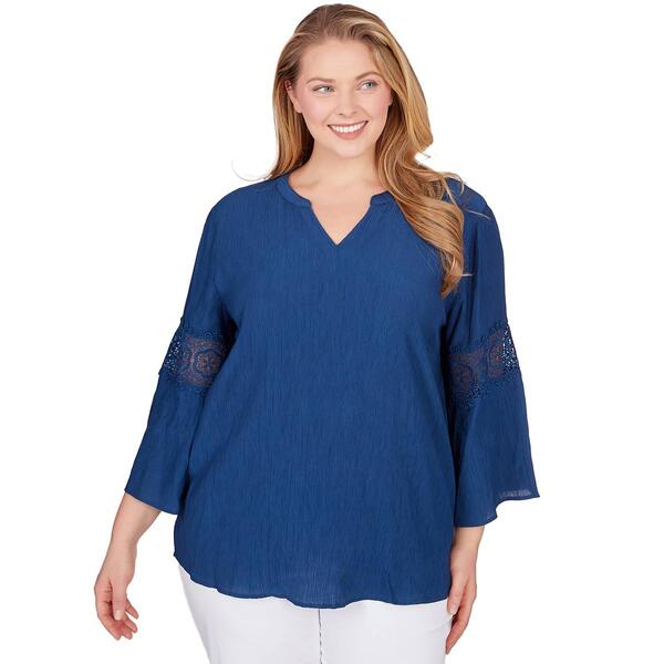 Plus Size Ruby Rd. Red White & New Woven Solid Gauze Top - image 