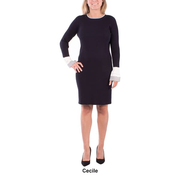 Womens NY Collection Block Bell Sleeve Sweater Dress